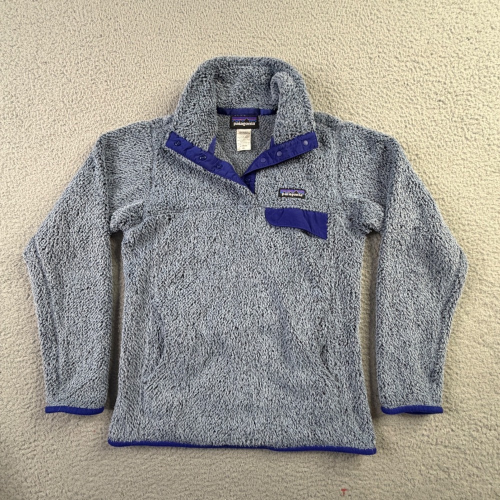Patagonia Re-Tool Snap-T Deep Pile Fleece Polartec Pullover Blue Grey Womens XS